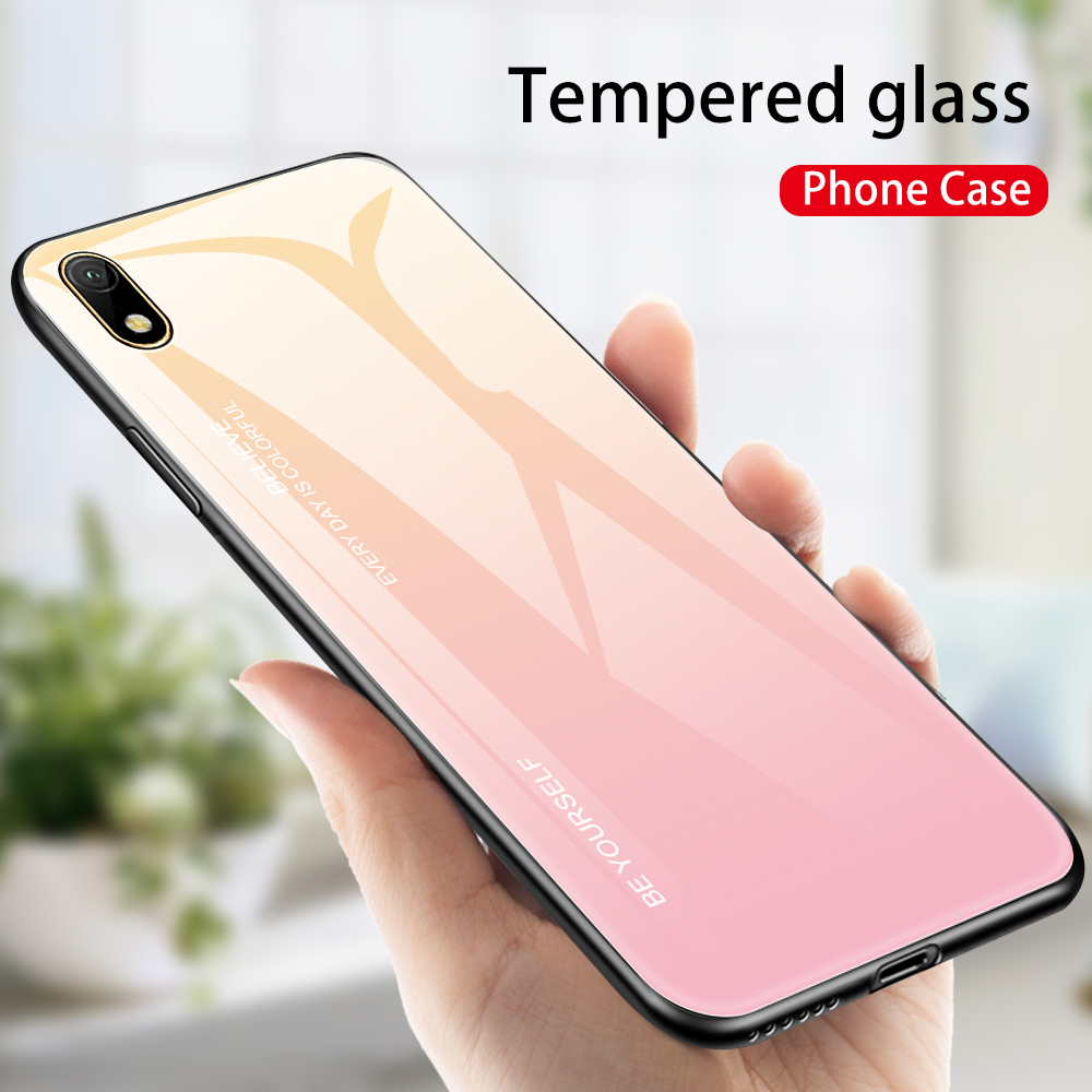 Case Huawei Y5 (2019) #เคสฝาหลัง กระจกสีไล่โทนสี Glass + PC + TPU Hybrid Case