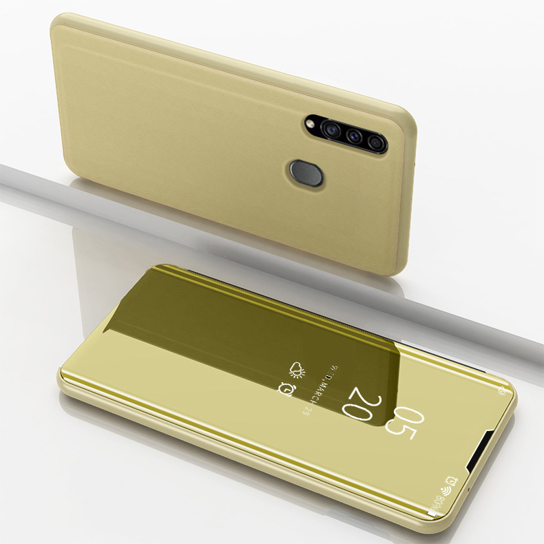 เคส Samsung Galaxy A20s #เคสฝาพับปกโปร่งแสงผิวเงา Electroplating Mirror Surface Window View