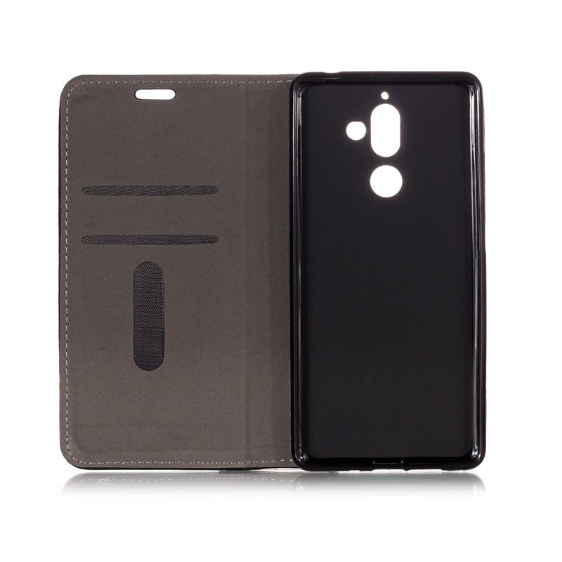 เคส Nokia 7 plus #เคสฝาพับหนัง PU ผิวเคลือบ Cloth Texture Splicing PU Leather