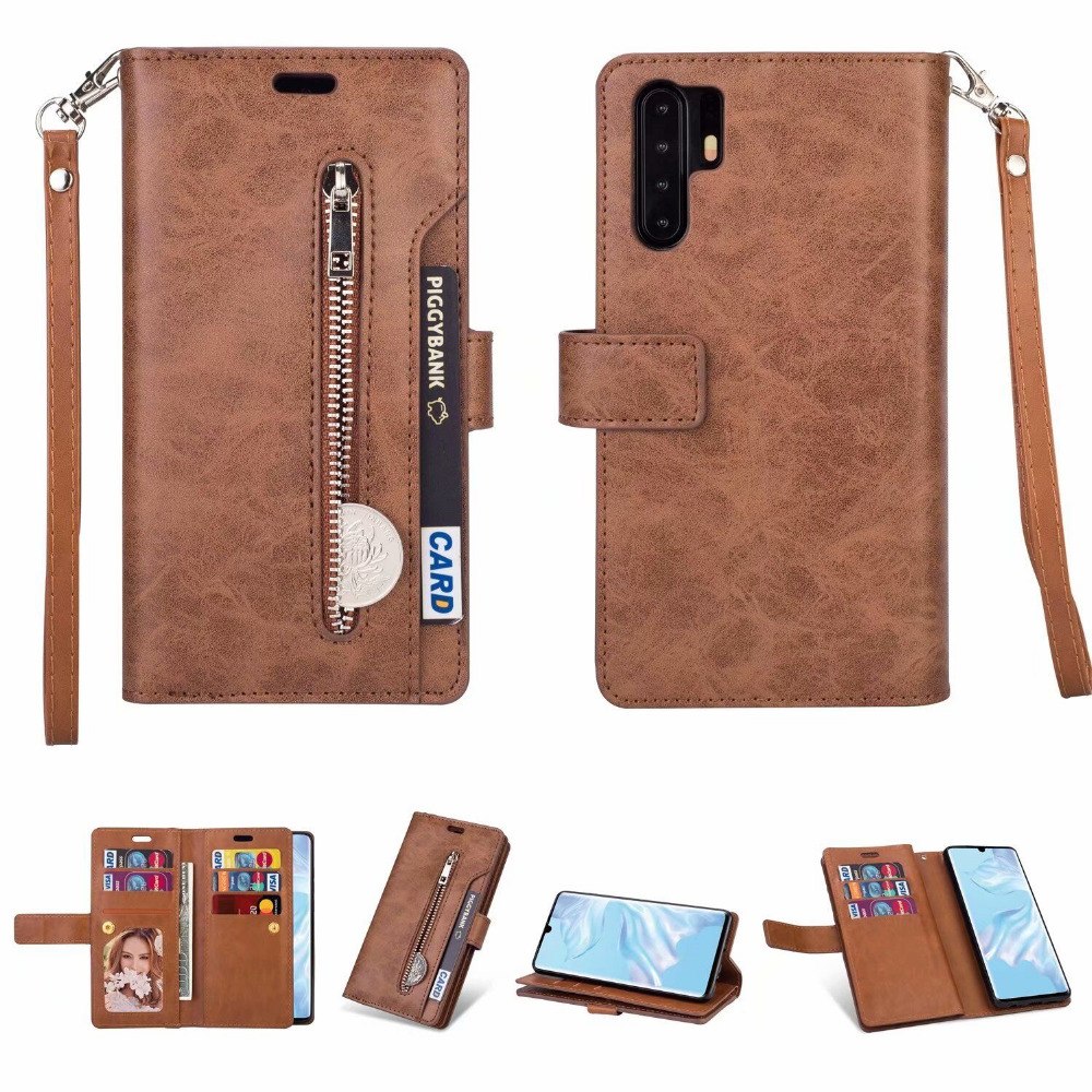Case Huawei P30 Pro #เคสฝาพับแบบกระเป๋าสตางค์ช่องใส่บัตรหลายช่อง Multi-slot Wallet Zippered Leather พร้อมสายคล้อง