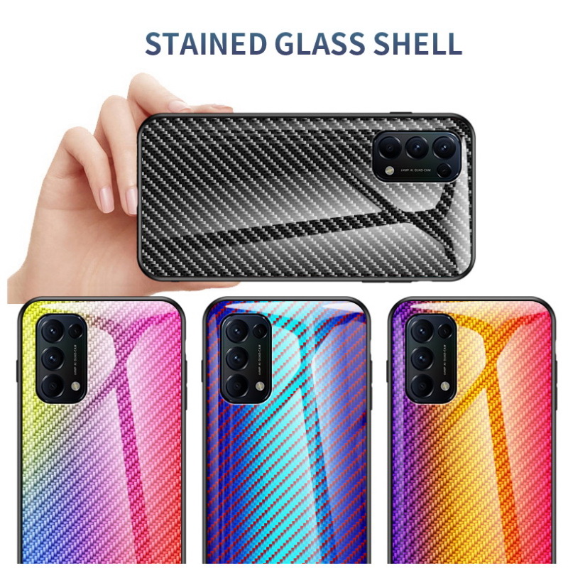 เคส OPPO Reno 6Z 5G #เคสฝาหลัง Gradient Color ลายคาร์บอนไฟเบอร์ Carbon fiber texture Glass Hybrid Soft Silicone Cover (สินค้าตัวอย่างสินค้าจริงตรงตามรุ่น)