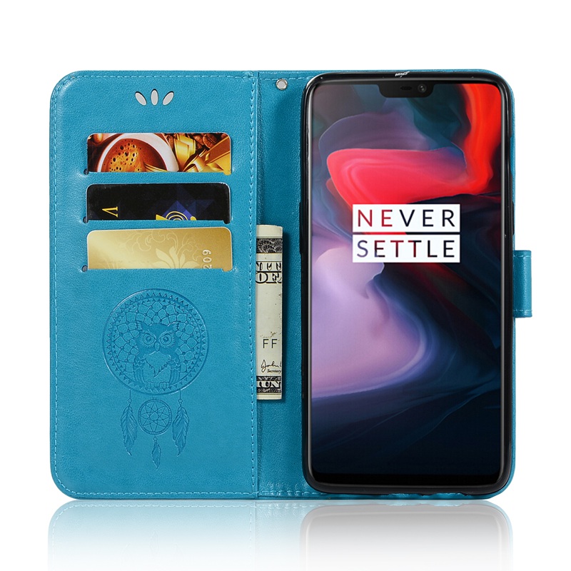 Case OnePlus 6 #เคสฝาพับแบบกระเป๋าสตางค์ฝาพับหนัง PU ลายนกฮูก Dream Catcher Owl