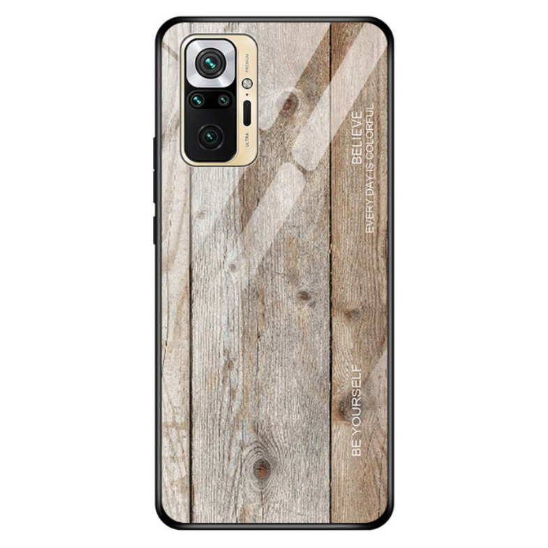 เคส Redmi Note 10 4G #เคสฝาหลังกระจกลายผิวไม้ Case Hard Tempered glass Wood grain protect Back Cover