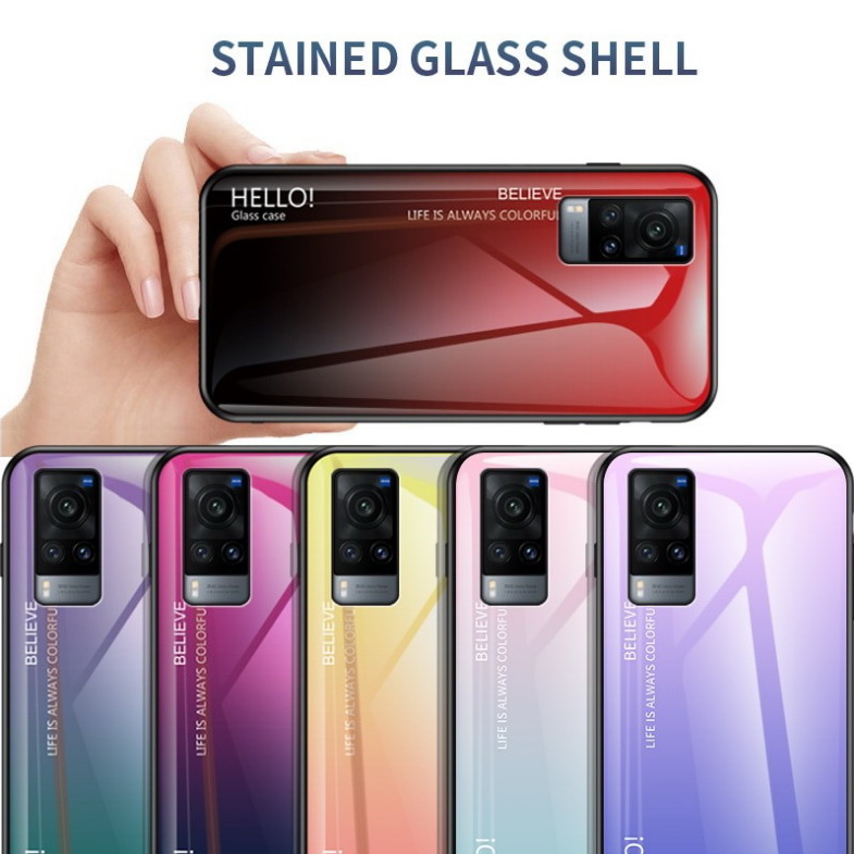 เคส Vivo Y31 2021 #เคสฝาหลัง Gradient Color Glass + PC + TPU Hybrid Case