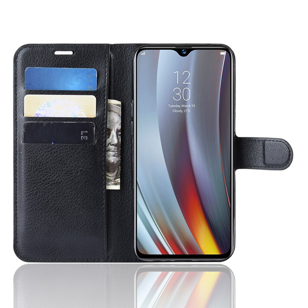 เคส Realme 3 Pro #เคสฝาพับสไตล์กระเป๋าสตางค์หนัง PU ผิวลิ้นจี่