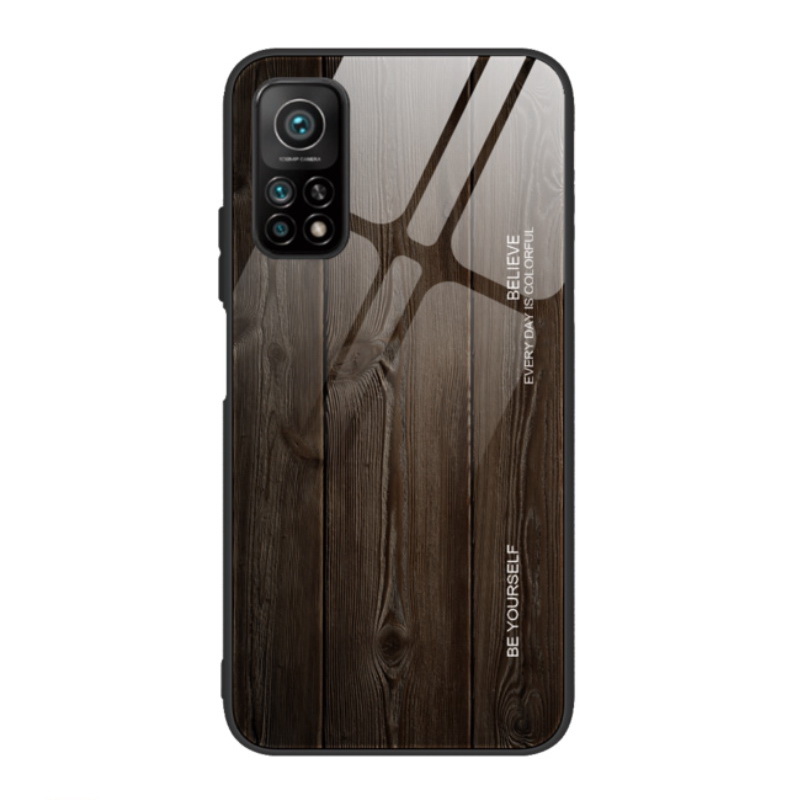 เคส Xiaomi Mi 10T Pro #เคสฝาหลังกระจกลายผิวไม้ Case Hard Tempered glass Wood grain protect Back Cover