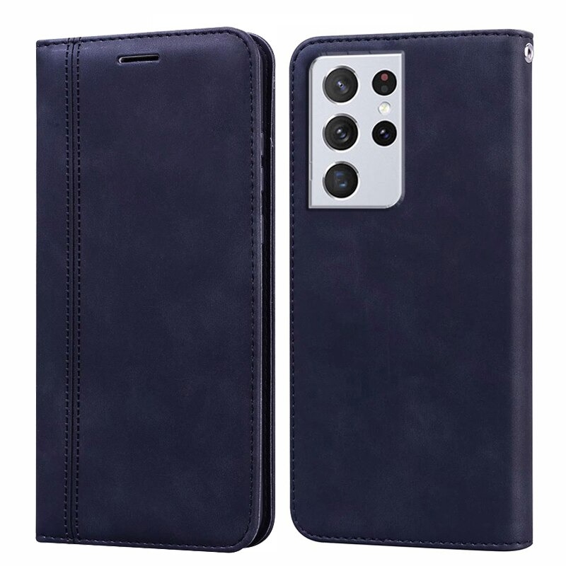 เคส Samsung Galaxy S21 Ultra 5G #เคสฝาพับแบบกระเป๋าสตางค์ Magnetic Flip Wallet Bracket Leather Lattice TPU Phone Case