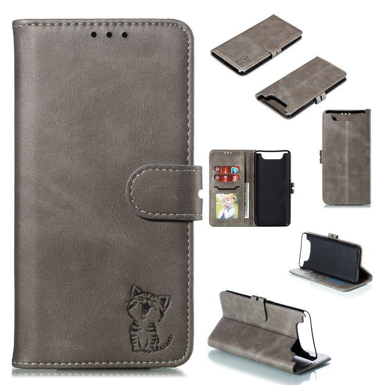 Case Samsung Galaxy A80 #เคสฝาพับหนัง PU ลายแมว Imprinted Cat Pattern Leather Wallet