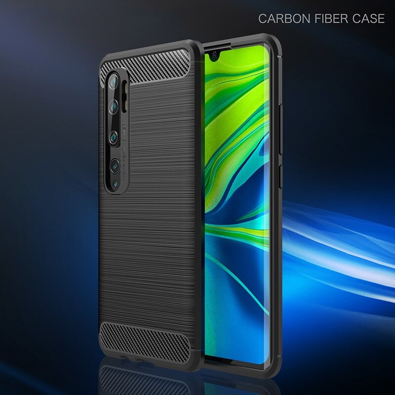 Case Xiaomi Mi Note 10 Pro #เคสฝาหลังตกแต่งคาร์บอนไฟเบอร์ ผิวขัดแปรง Brushered TPU Back Case