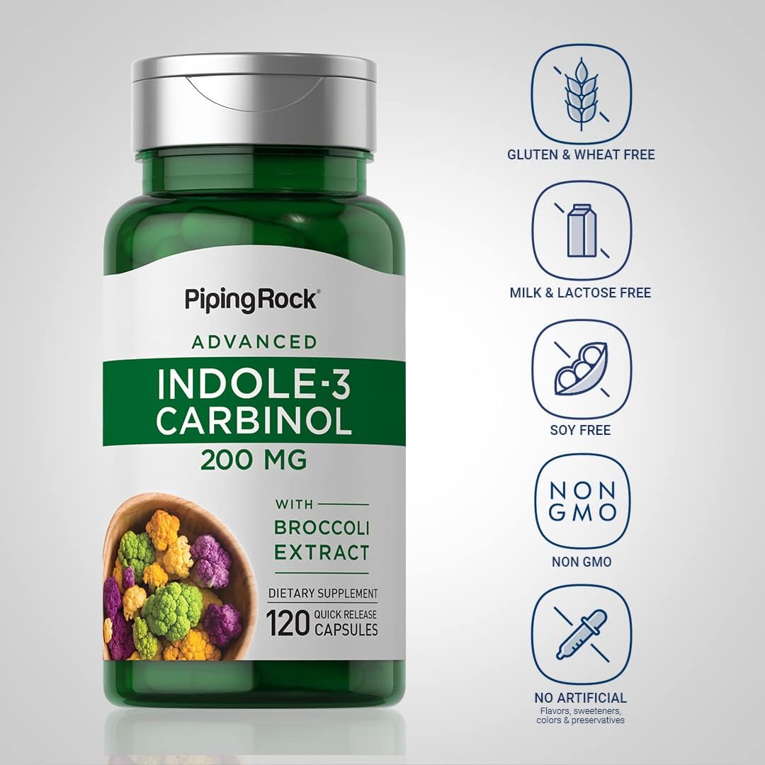 PipingRock® Advanced Indole-3-Carbinol 200 mg with Broccoli Extract 120 Quick Release CapsulesPiping Rock สารสกัดจากบร็อคโคลีและเรสเวอราทรอล