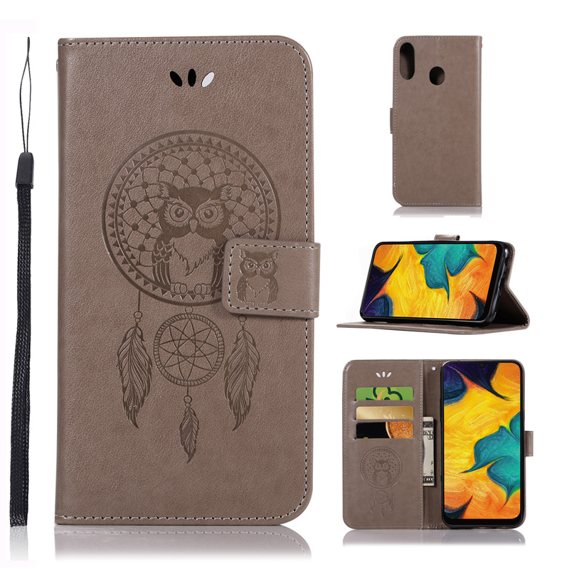 เคส Samsung Galaxy A30/A20 #เคสฝาพับแบบกระเป๋าสตางค์ฝาพับหนัง PU ลายนกฮูก Imprint Owl Dream Catcher PU Leather
