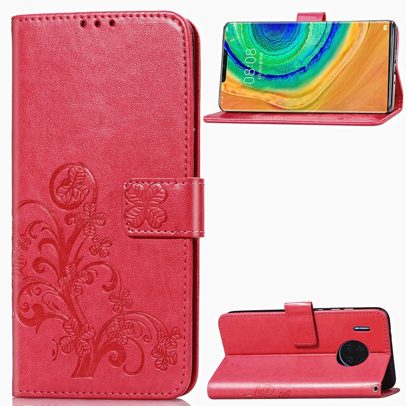 Case Huawei Mate 30 Pro #เคสแบบฝาพับมีช่องใส่บัตร Imprint Clover Pattern Leather Wallet