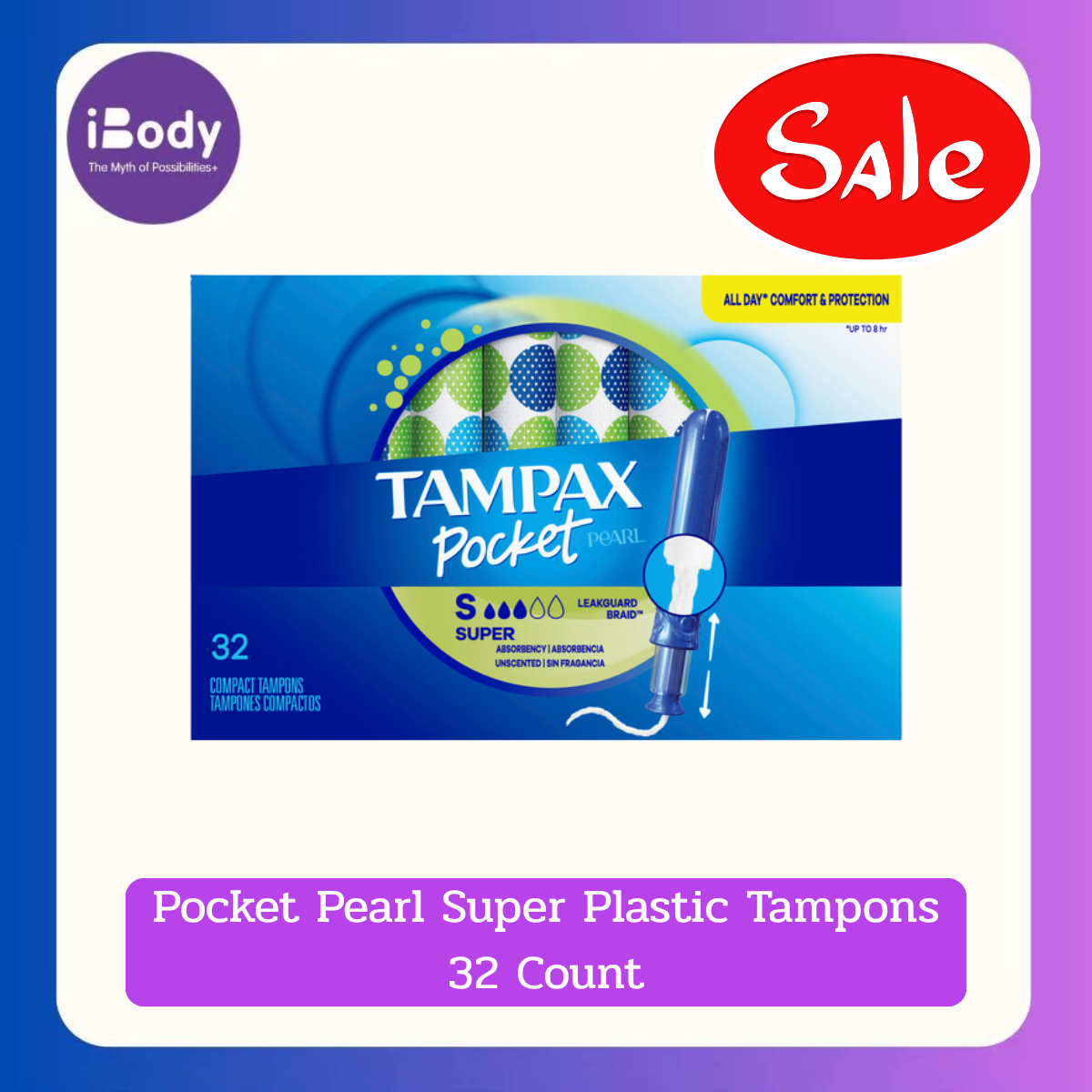 Tampax - Pocket Pearl Super Plastic Tampons 5, 10, 18, 32 Count ผ้าอนามัยแบบสอด ขนาดเล็ก เหมาะกับวันมามาก Compact Size