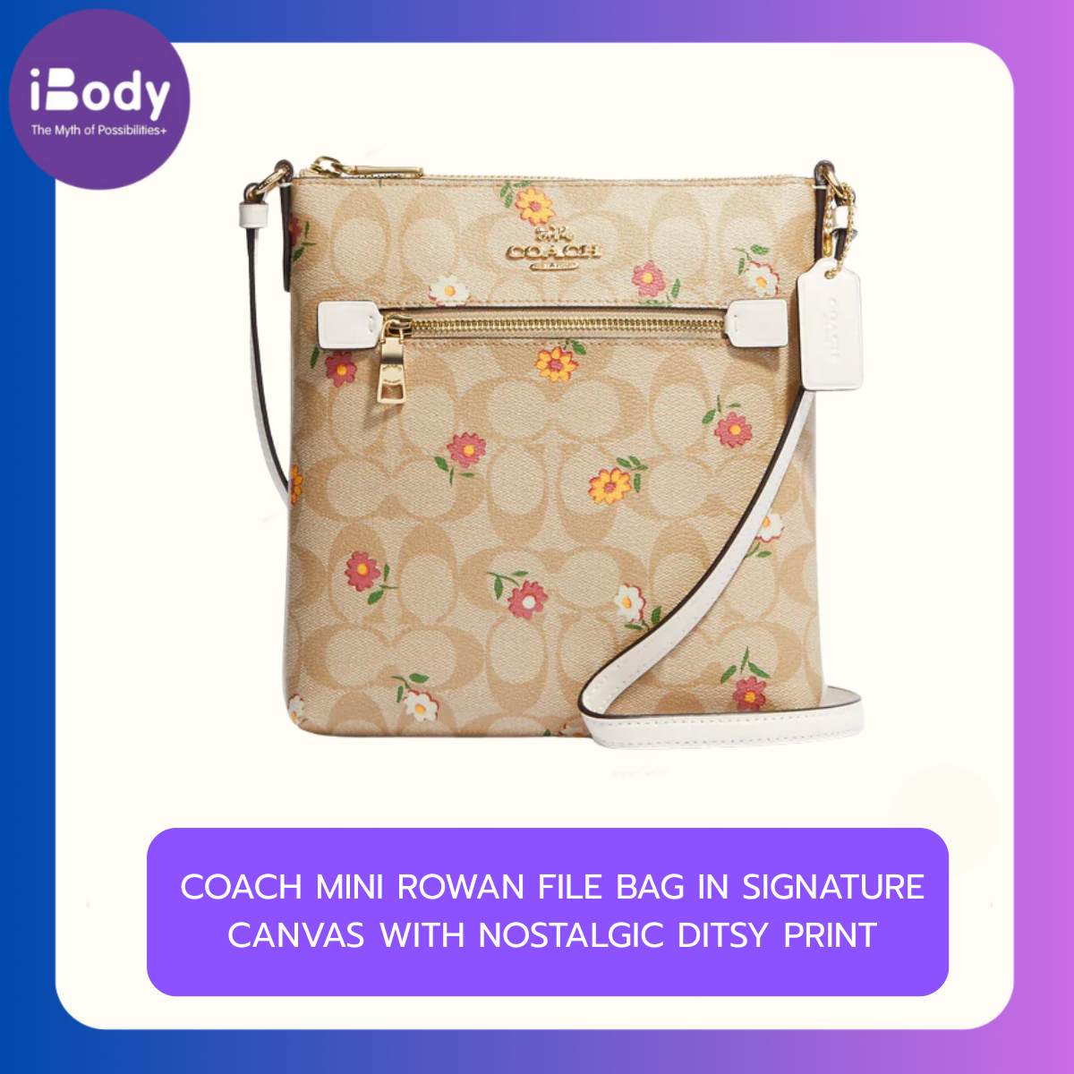 COACH MINI ROWAN FILE BAG IN SIGNATURE CANVAS WITH NOSTALGIC DITSY PRINT ( COACH CH479 ) กระเป๋าลายซิกเนเจอร์ ผสานลายดอกวินเทจหรู