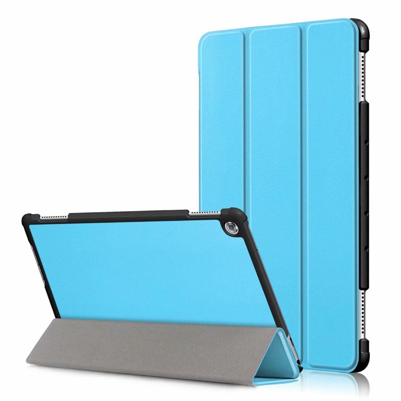 Case Huawei MediaPad M5 Lite 10.1 #เคสฝาพับสามพับหนัง PU ผิวลิ้นจี่ Litchi Skin PU Leather Tri-fold Stand Tablet Cover