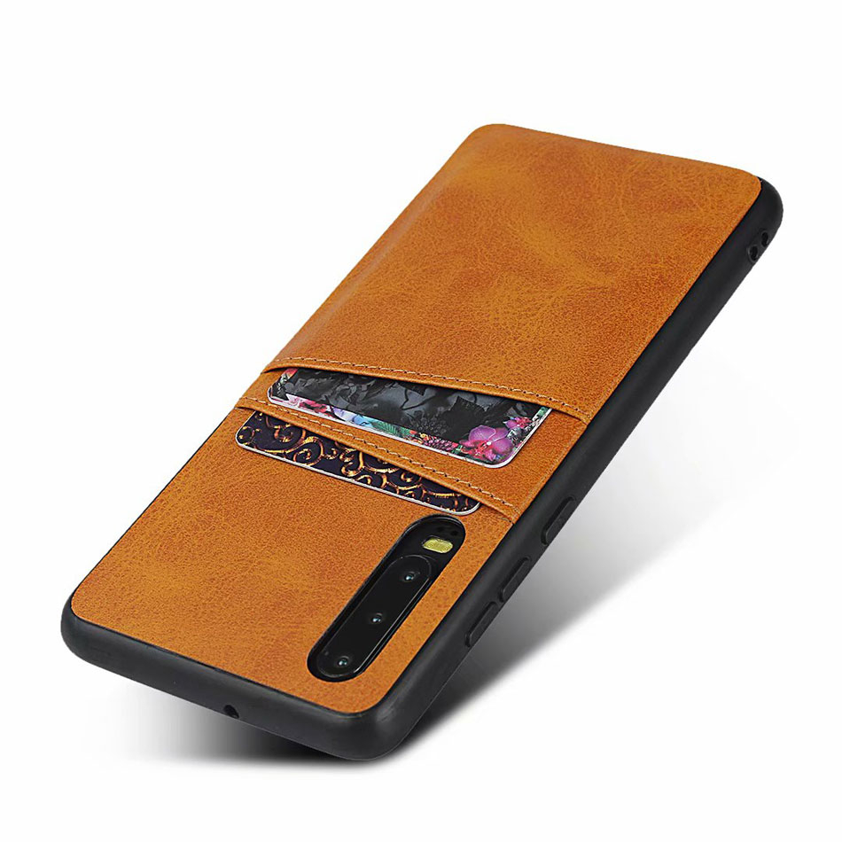เคส Huawei P30 #เคสฝาหลังผิวเคลือบหนัง PU มีช่องเสียบการ์ดคู่ Dual Card Slots PU Leather Coated Hard PC Cover