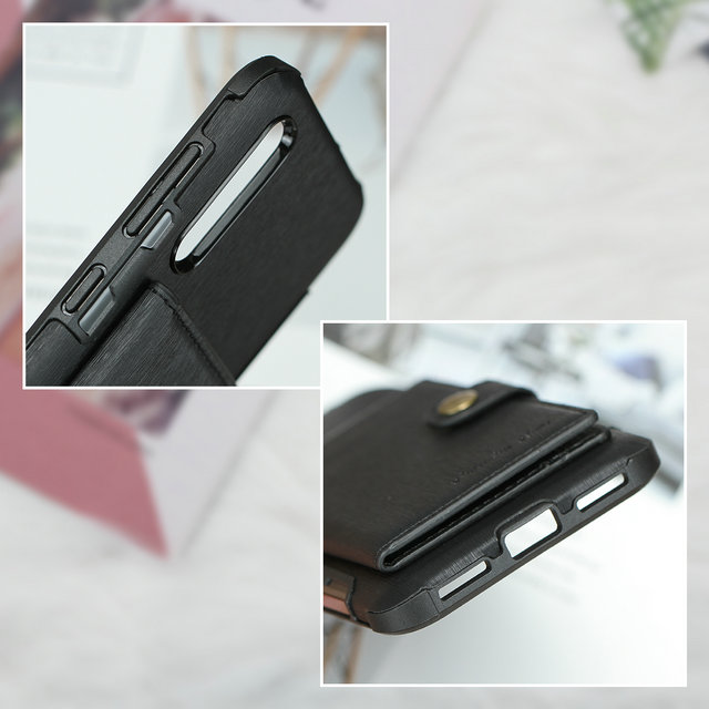 เคส Samsung Galaxy A50 / A50s / A30s #เคสฝาหลังพลาสติกเคลือบหนัง PU มีช่องใส่การ์ดพับได้ Brushed Card Slots PU Leather Coated Hard PC Casing