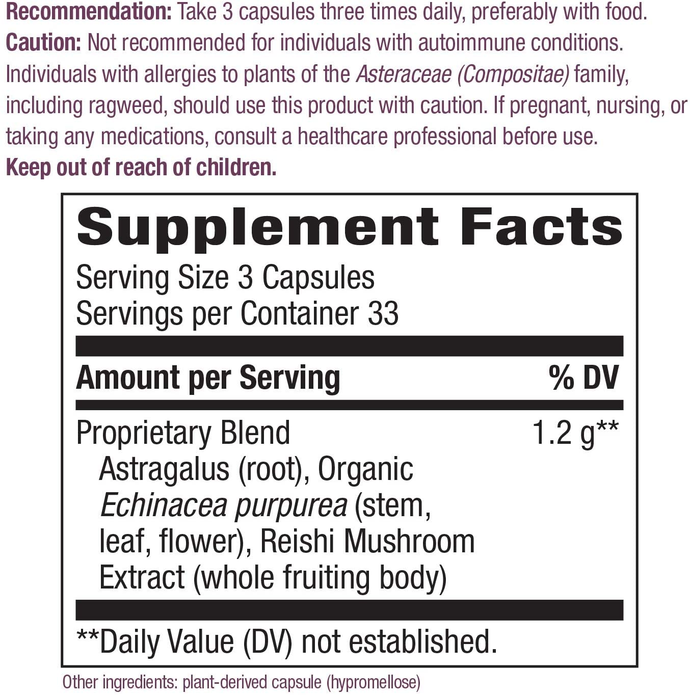 Nature's Way® Echinacea Astragalus & Reishi 1200 mg 100 Vegan Capsules เอ็กไคนาเซีย แอสทรากาลัส และเห็ดหลินจือ เสริมสร้างความแข็งแรงของร่างกาย