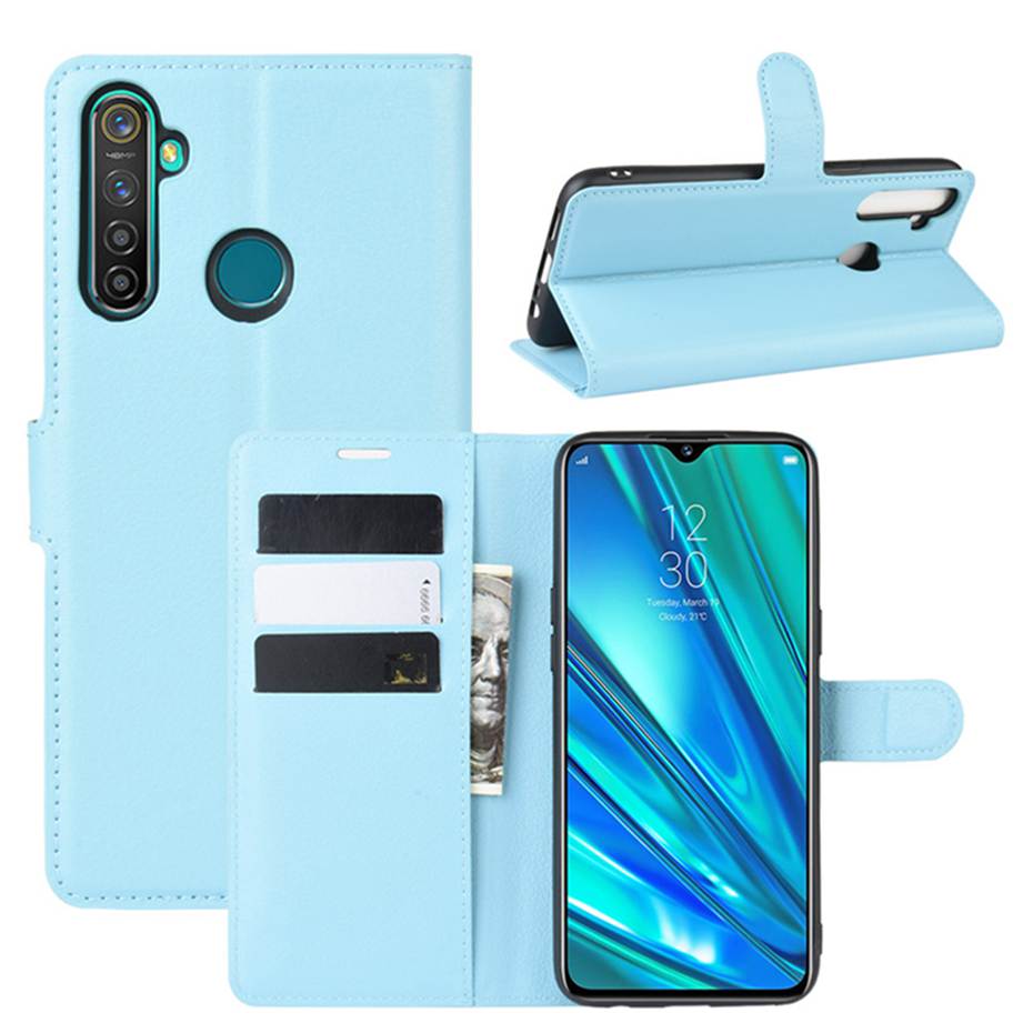 Case Realme 5i/ 5/5s #เคสฝาพับสไตล์กระเป๋าสตางค์หนัง PU ผิวลิ้นจี่