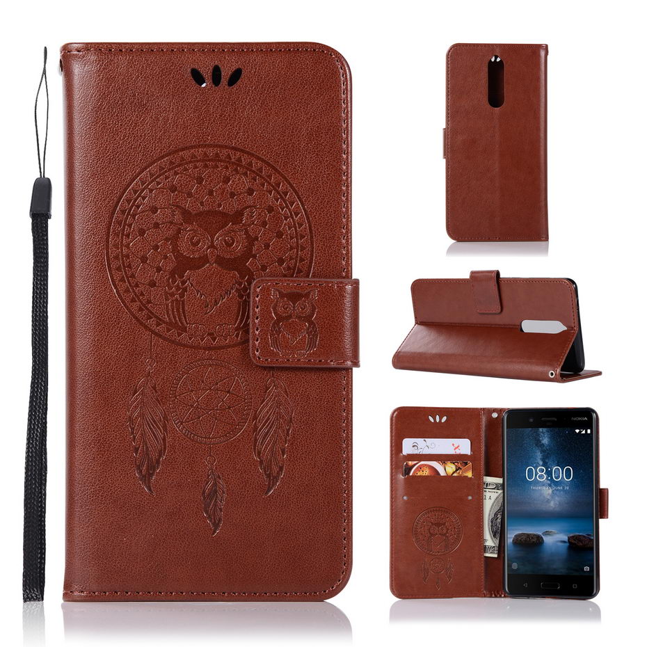 Case Nokia 8 #เคสฝาพับแบบกระเป๋าสตางค์ฝาพับหนัง PU ลายนกฮูก Dream Catcher Owl