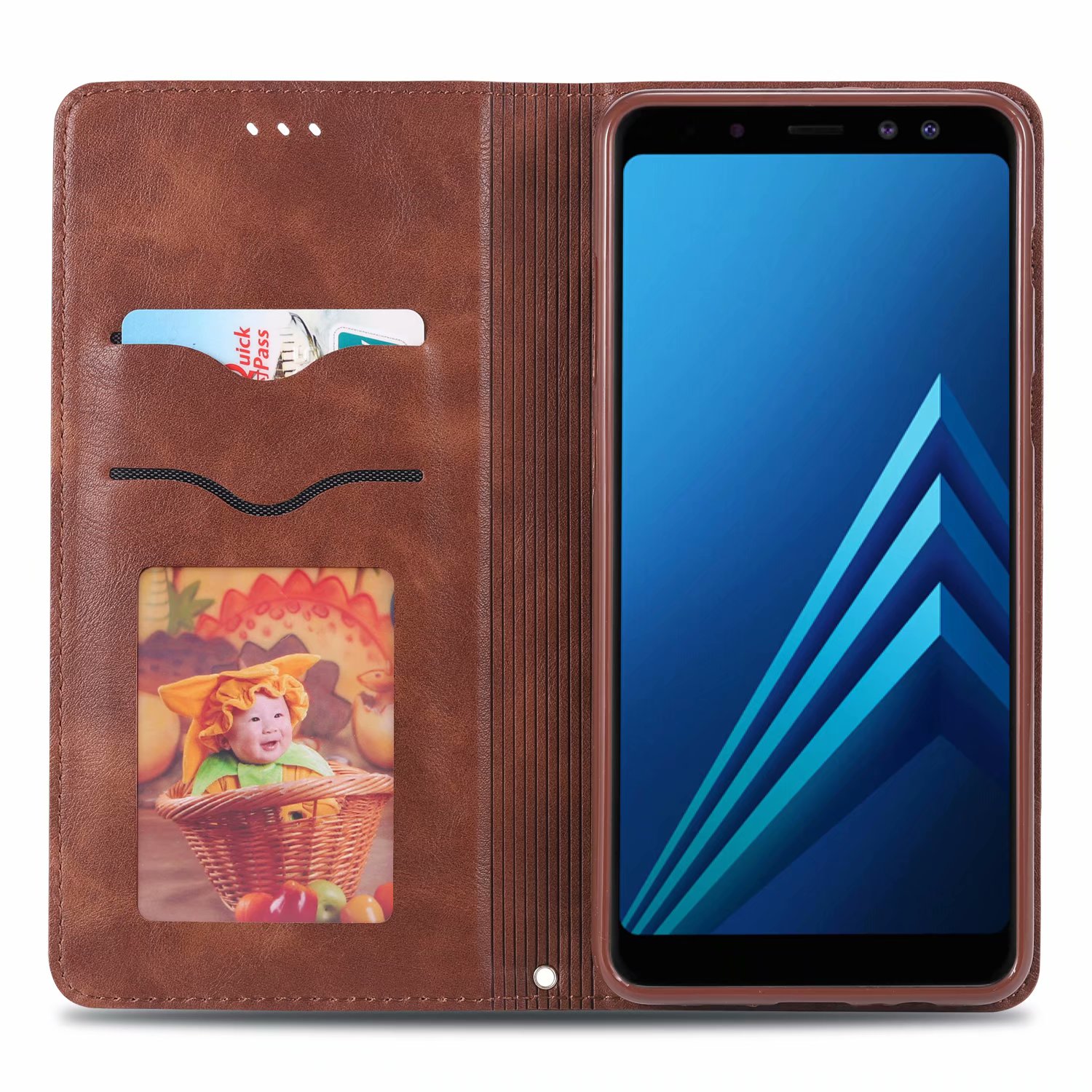 Case Samsung Galaxy A8+ (2018) #เคสฝาพับ AZNS สไตล์ย้อนหนัง PU มีช่องเสียบการ์ด
