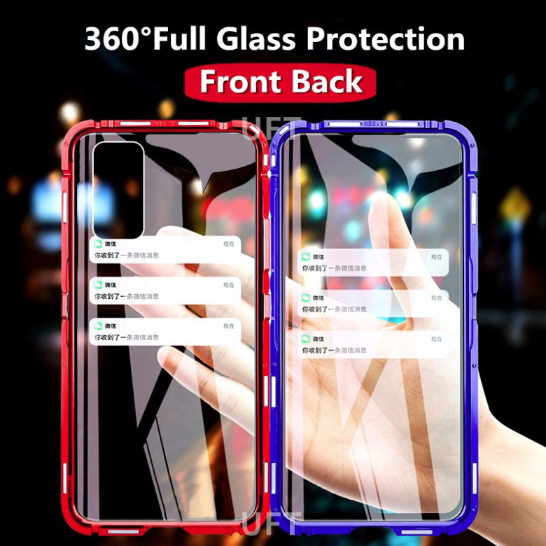 เคส Samsung Galaxy A51 #เคสฝาครอบกระจกขอบโลหะดูดซับแม่เหล็ก Fully Protection Magnetic Adsorption Glass Metal Phone Protective