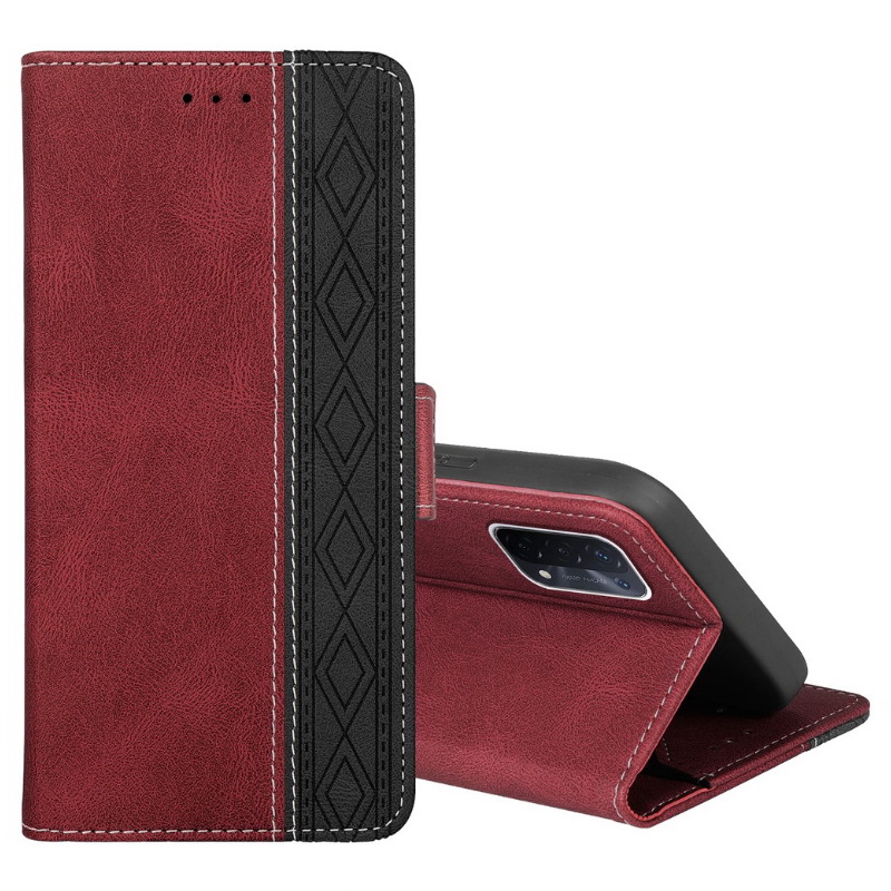 เคส OPPO Reno 6 5G #เคสฝาพับหนัง PU มีแถบปิดแม่เหล็กสีทูโทนสไตล์กระเป๋าสตางค์