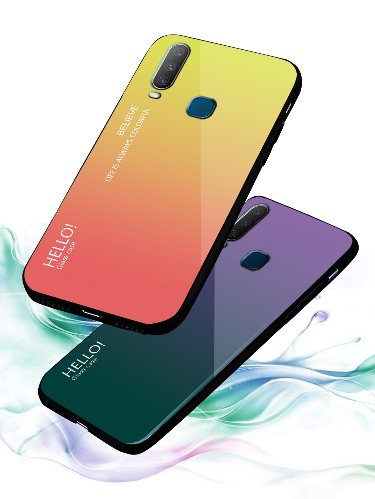 Case vivo Y17 #เคสฝาหลัง กระจกสีไล่โทนสี Glass + PC + TPU Hybrid Case