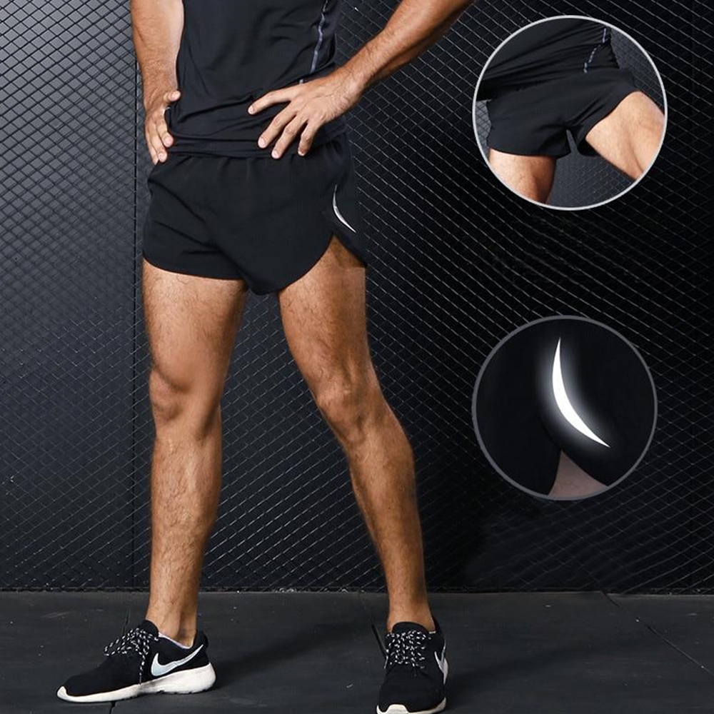 กางเกงวิ่งขาสั้นผู้ชาย วิ่งมารอธอน 2in1 แห้งเร็ว มีซิปกระเป๋าหลัง(F02)