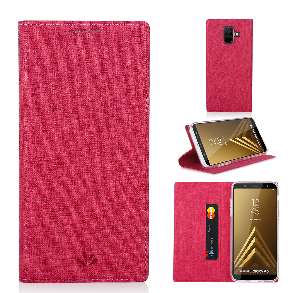 Case Samsung Galaxy A6 (2018) #เคสฝาพับหนัง PU Cross Texture Card Holder Leather Style Auto-absorbed คุณภาพดี