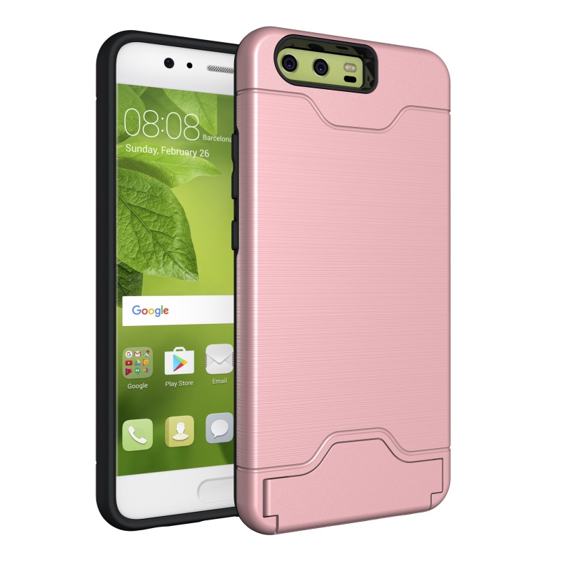 Case Huawei P10 #เคสฝาหลังไฮบริด TPU พร้อม Kickstand พื้นผิวแบบขัดโลหะ