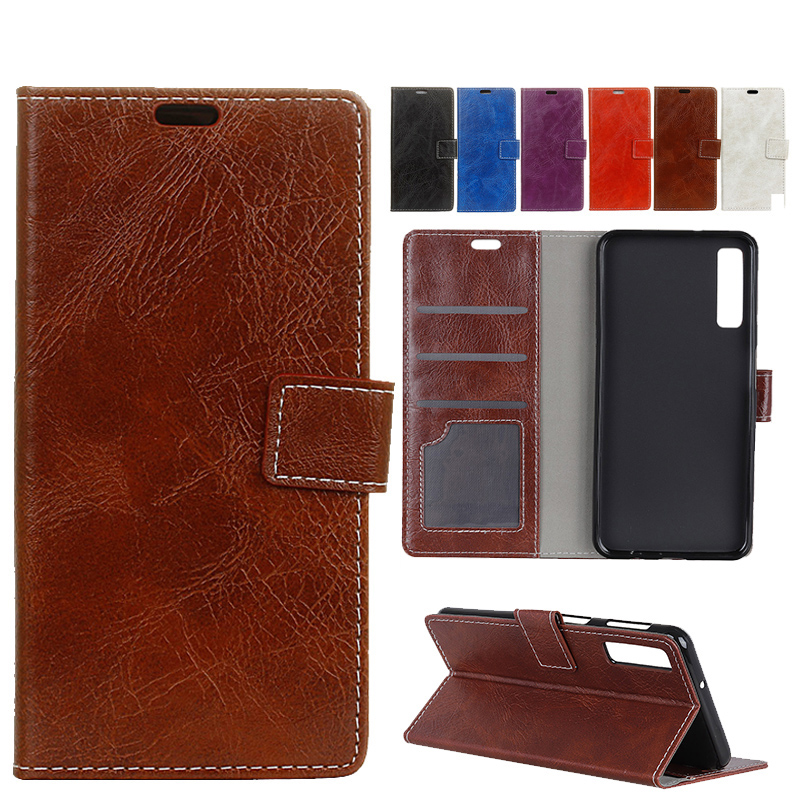 เคส Samsung Galaxy A7 (2018) #เคสฝาพับหนัง PU ผิวหนังม้า Retro Crazy Horse PU Leather