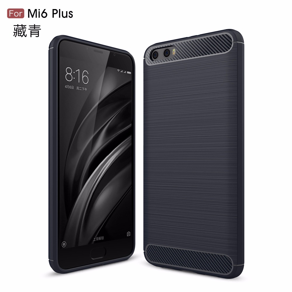 Case Xiaomi Mi 6 Plus #เคสฝาหลัง TPU แบบคาร์บอนไฟเบอร์ - สีน้ำเงินเข้ม #พร้อมส่ง