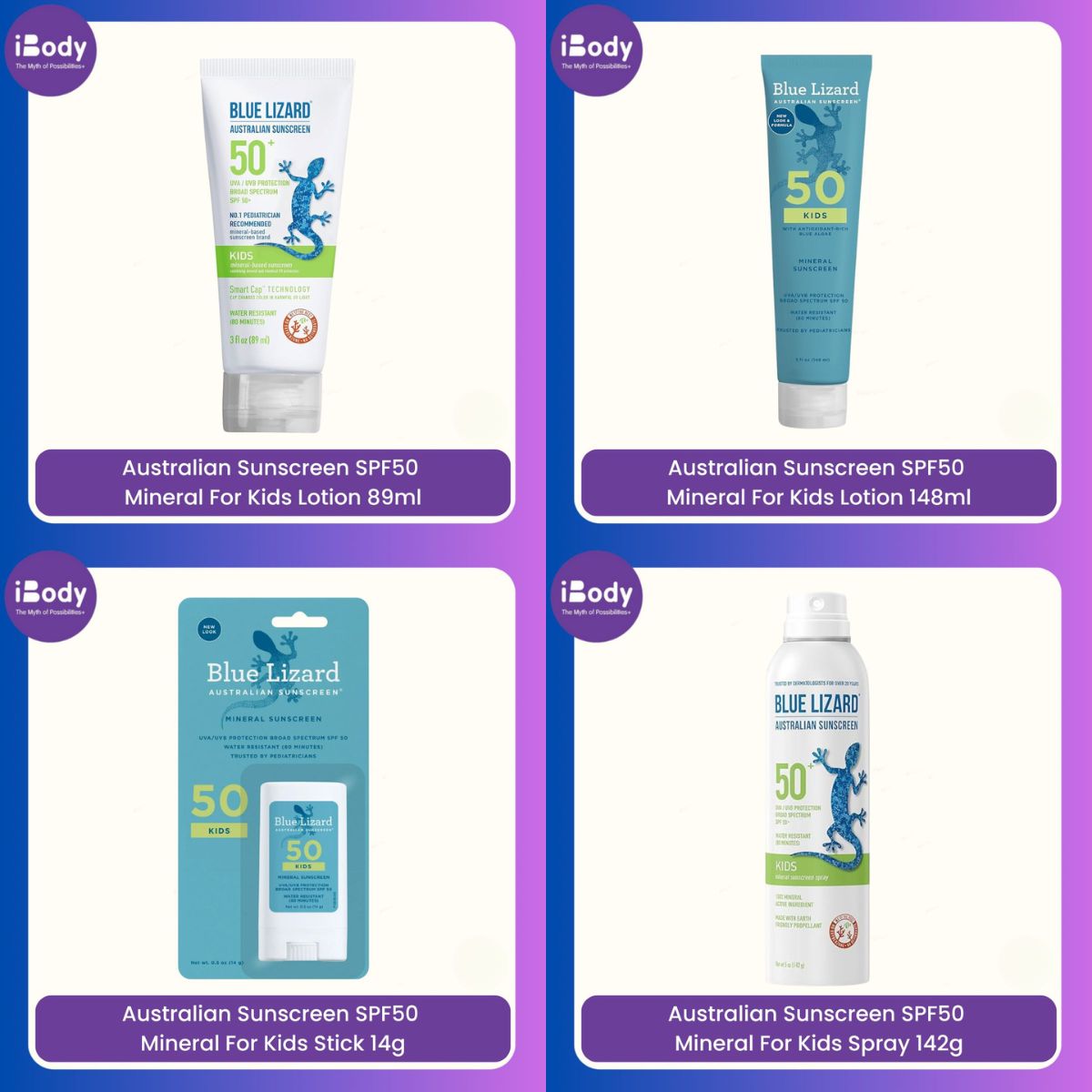 Blue Lizard® Australian Sunscreen SPF50 Mineral For Kids ครีมกันแดด สำหรับเด็กแบบโลชั่นและแบบแท่ง