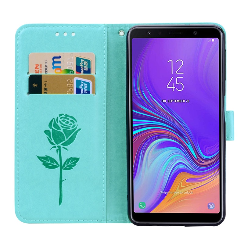 Case Samsung Galaxy A7 (2018) #เคสฝาพับหนัง PU ลายดอกกุหลาบแบบกระเป๋าสตางค์ Imprinted Rose Leather