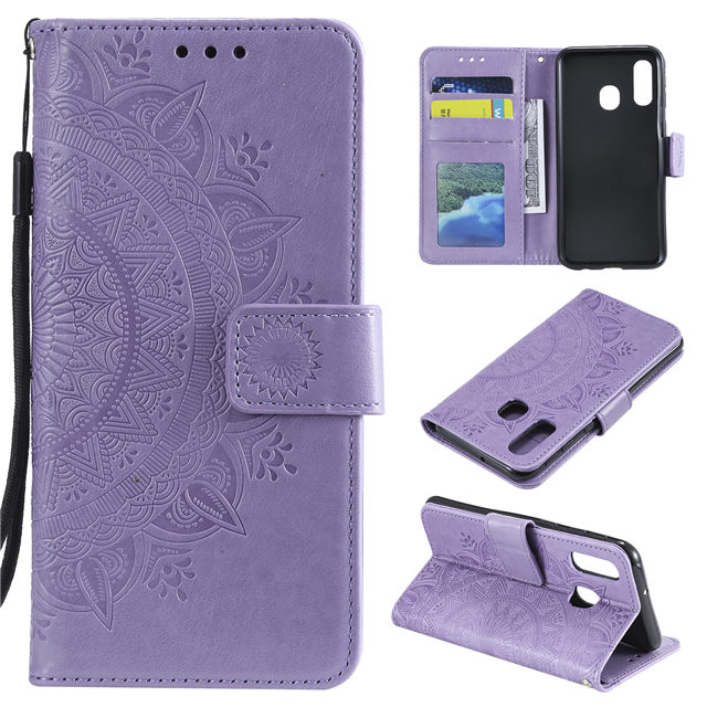 Case Samsung Galaxy A20s #เคสฝาพับหนัง PU ปั้มลาย Imprint Mandala Flower