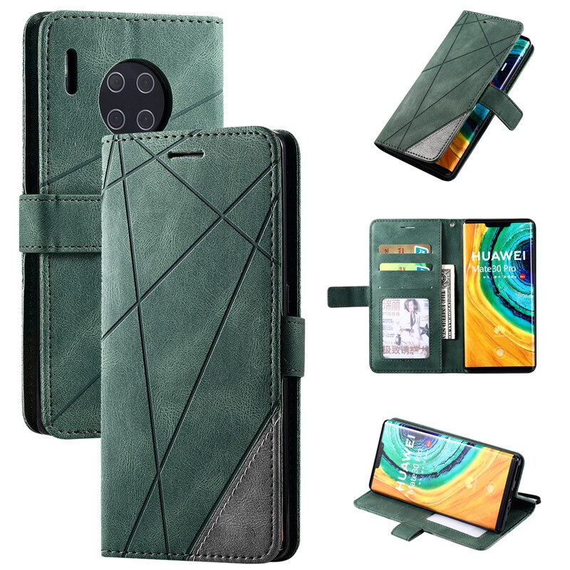 Case Huawei Mate 30 Pro #เคสฝาพับหนัง PU มีช่องเสียบบัตรอื่นๆในตัว Geometric Pattern Leather Card Holder Protective