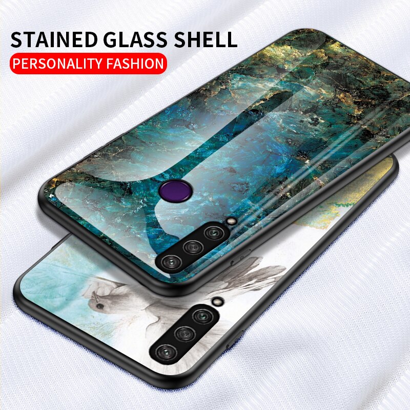 เคส Huawei Y7p #เคสฝาหลัง Gradient Color ลายหินอ่อน Glass + PC + TPU Hybrid Case