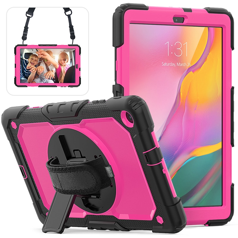 เคส Samsung Galaxy Tab A 10.1 (2019) SM-T510 T515 #เคสฝาหลังมีสายรัดสวมมือ มีสายคล้องไหล่ PC Silicone Kickstand Case with Strap Screen Protector
