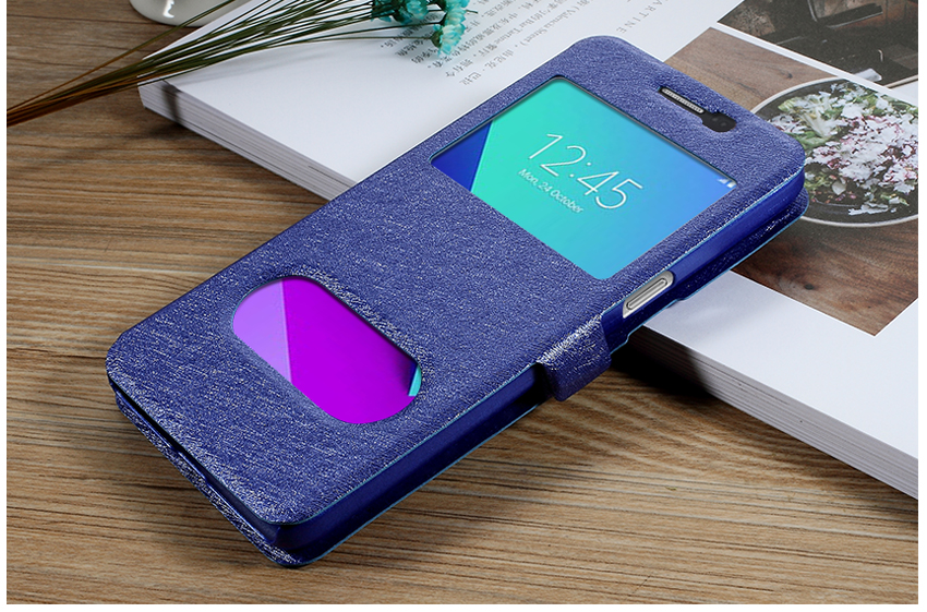 เคส Samsung Galaxy J2 Prime #เคสฝาพับมีช่องวิว 2 ช่อง Dual View Window Silk Texture Leather #เคสคุณภาพดีราคาถูก