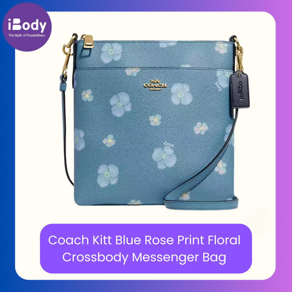 Coach Kitt Blue Rose Print Floral Crossbody Messenger Bag กระเป๋าคล้องไหล่ ลายดอกกุหลาบสีน้ำเงิน
