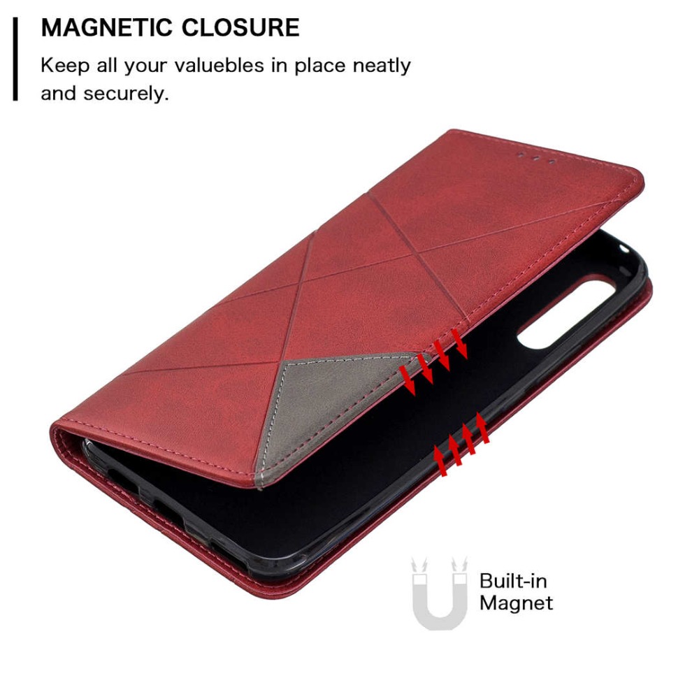 Case Huawei P30 Lite #เคสฝาพับหนัง PU มีช่องเสียบ ID บัตรอื่นๆในตัว Geometric Pattern Leather Card Holder Protective