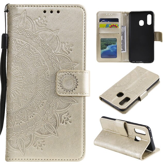 Case Samsung Galaxy A20s #เคสฝาพับหนัง PU ปั้มลาย Imprint Mandala Flower