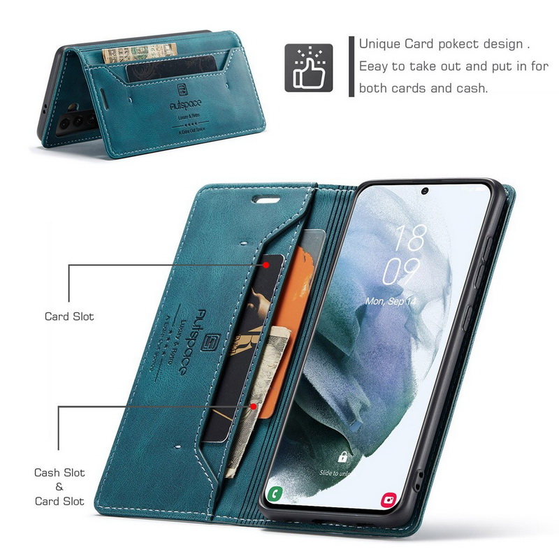 เคส Samsung Galaxy S21 #เคสฝาพับหนัง PU แบบกระเป๋าสตางค์ AUTSPACE Series RFID Blocking Retro Matte Leather Wallet