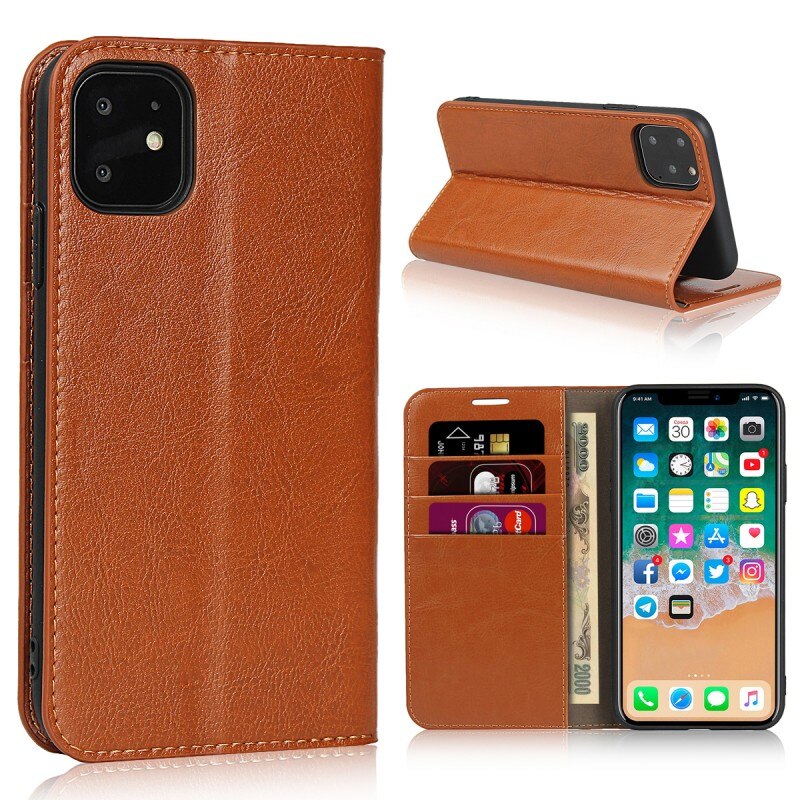 Case iphone 11 #เคสฝาพับแบบกระเป๋าสตางค์คุณภาพดี Crazy Horse Genuine Leather Cover