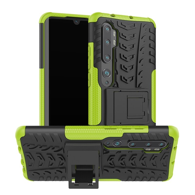 Case Xiaomi Mi Note 10 Pro #เคสฝาหลังกันลื่น Cool Tyre Pattern Kickstand (PC + TPU)