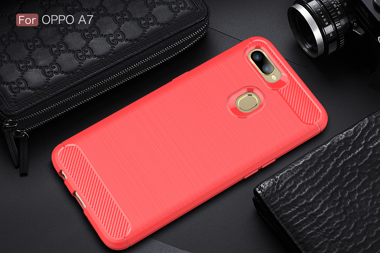 เคส OPPO A7 #เคสฝาหลัง TPU นิ่มคาร์บอนไฟเบอร์ผิวแบบขัดแปรงสีสันสวยงามทันสมัย