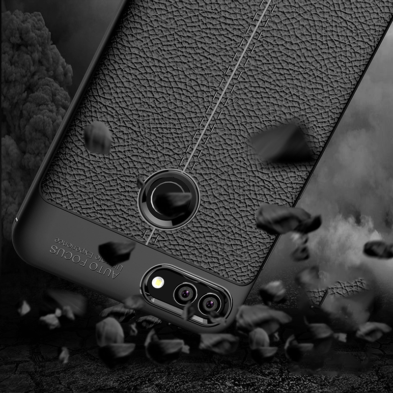 Case Huawei Y9 (2018) #เคสฝาหลัง TPU นิ่มลายหนัง PU ผิวลิ้นจี่ช่วยป้องกันลายนิ้วมือและกันลื่น