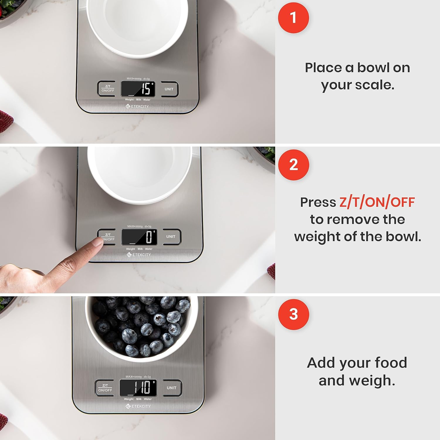 (Etekcity) Digital Kitchen Scale EK7090, Silver Stainless Steel เครื่องชั่งดิจิตอล ชั่งน้ำหนักอาหาร สำหรับทำอาหาร