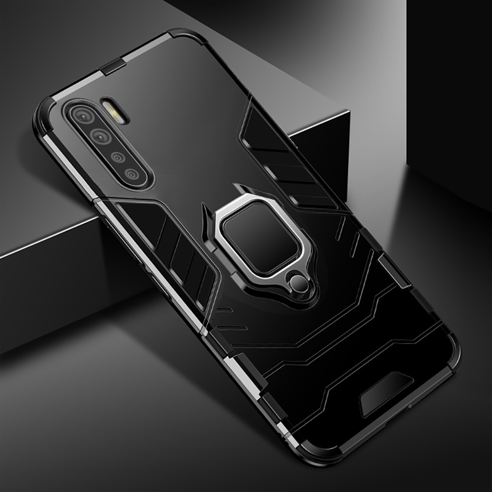 Case OPPO A91#เคสฝาหลังพลาสติกแข็ง +TPU Hybrid Case มีแหวนสวมนิ้วโลหะ